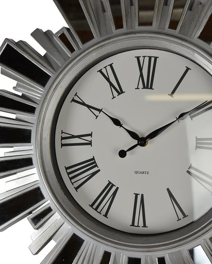 19" Silver And Clear Mirrored Glass And Heavy Duty Plastic Silent Analog Sunburst Wall Clock
