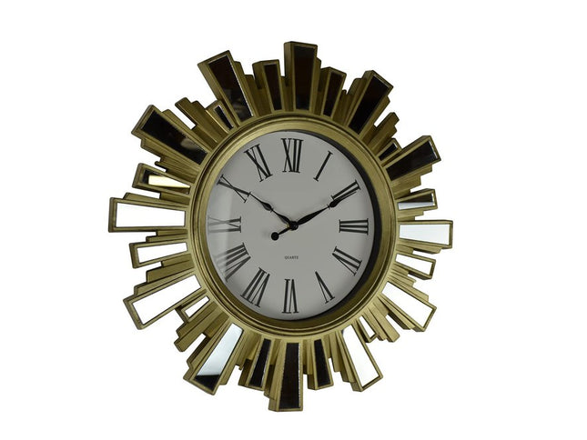19" Gold And Clear Mirrored Glass And Heavy Duty Plastic Silent Analog Sunburst Wall Clock
