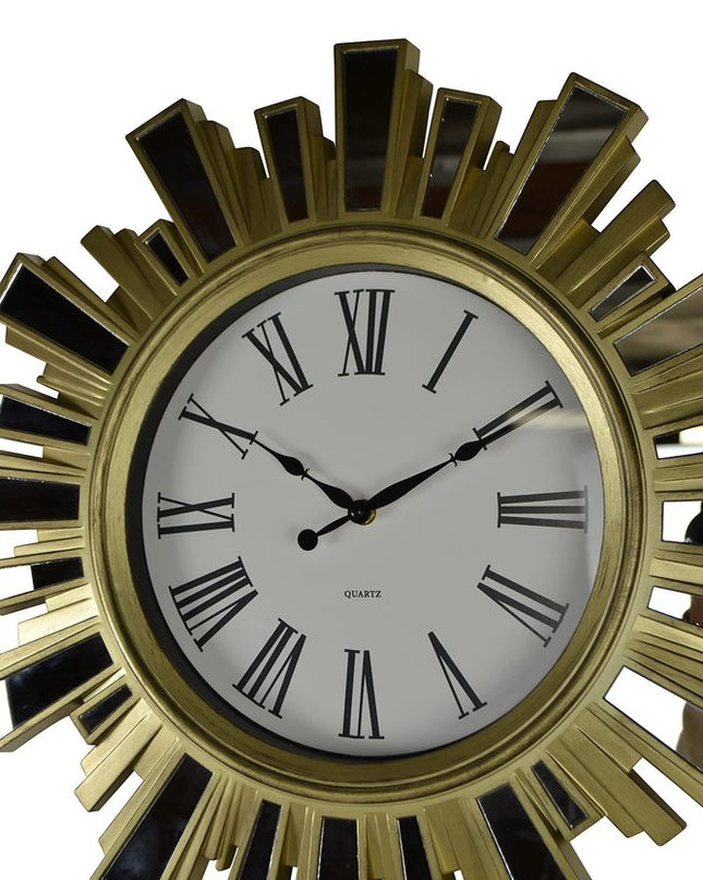 19" Gold And Clear Mirrored Glass And Heavy Duty Plastic Silent Analog Sunburst Wall Clock