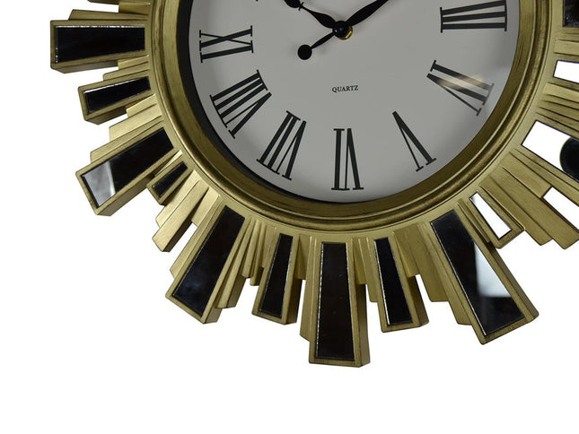 19" Gold And Clear Mirrored Glass And Heavy Duty Plastic Silent Analog Sunburst Wall Clock