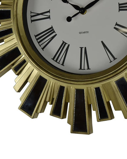 19" Gold And Clear Mirrored Glass And Heavy Duty Plastic Silent Analog Sunburst Wall Clock