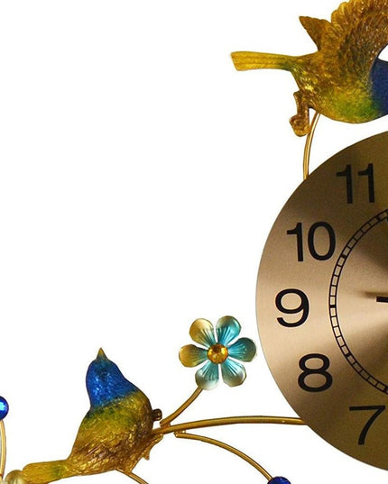 24" Blue Green And Gold Metal Silent Pendulum Floral Wall Clock