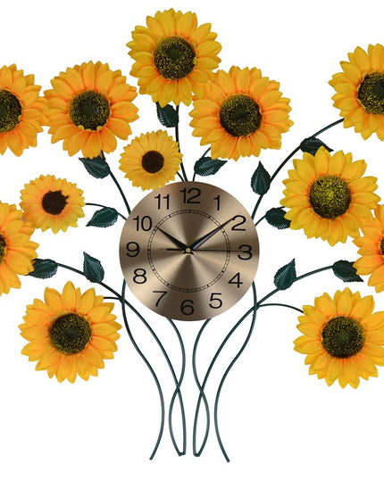 31" Yellow Green And Gold Metal Silent Analog Sunflower Floral Wall Clock