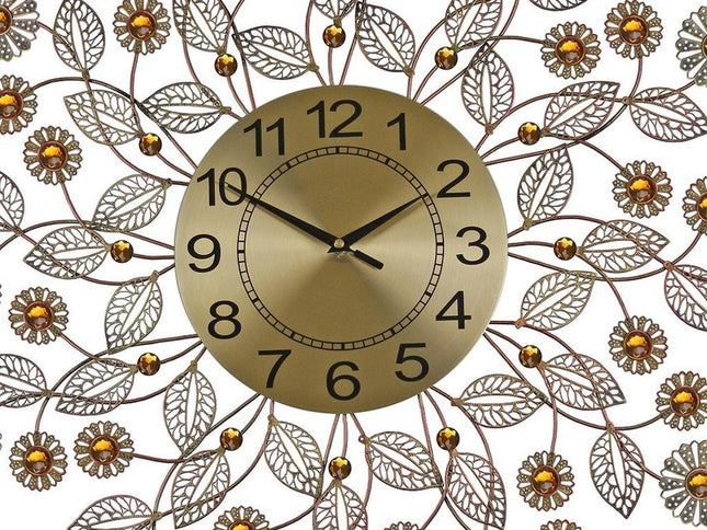 27" Gold And Black Metal And Faux Crystal Silent Analog FloralWall Clock