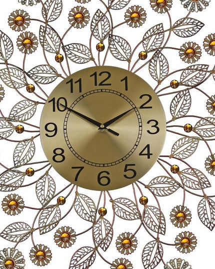 27" Gold And Black Metal And Faux Crystal Silent Analog FloralWall Clock