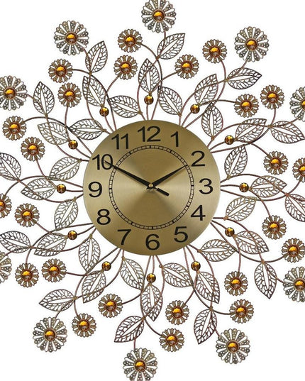 27" Gold And Black Metal And Faux Crystal Silent Analog FloralWall Clock