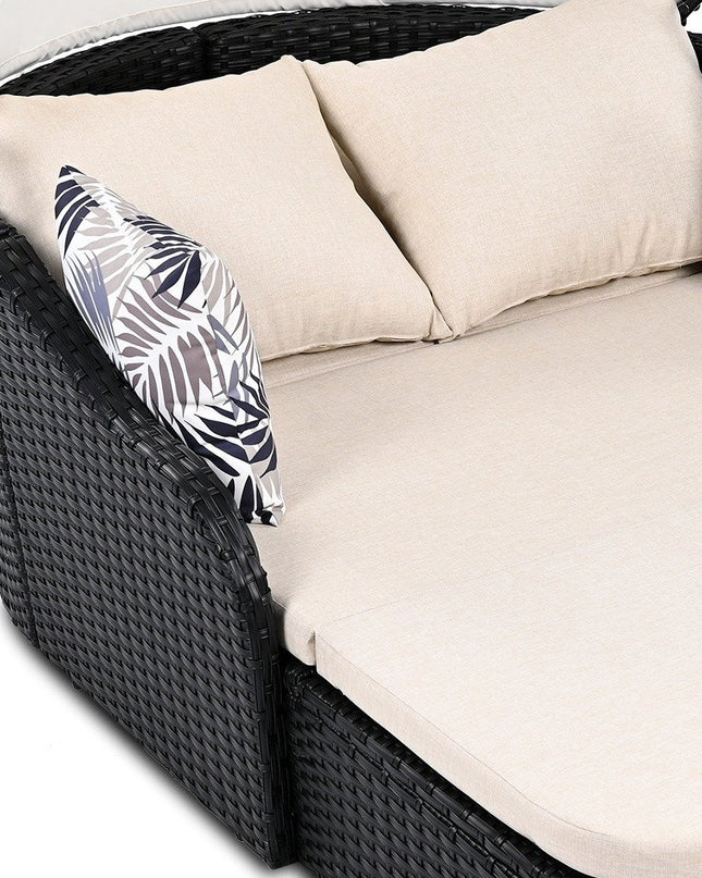 48" Black Rattan and Cushions Patio Daybed with Toss Pillows