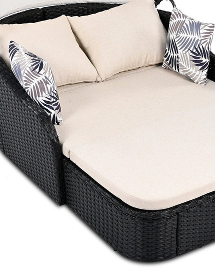 48" Black Rattan and Cushions Patio Daybed with Toss Pillows