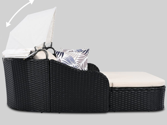 48" Black Rattan and Cushions Patio Daybed with Toss Pillows