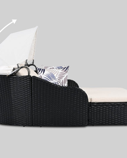 48" Black Rattan and Cushions Patio Daybed with Toss Pillows