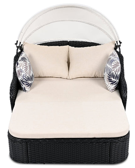 48" Black Rattan and Cushions Patio Daybed with Toss Pillows