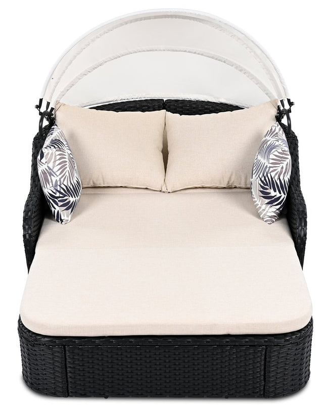 48" Black Rattan and Cushions Patio Daybed with Toss Pillows