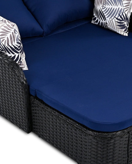48" Blue Rattan and Cushions Patio Daybed with Toss Pillows