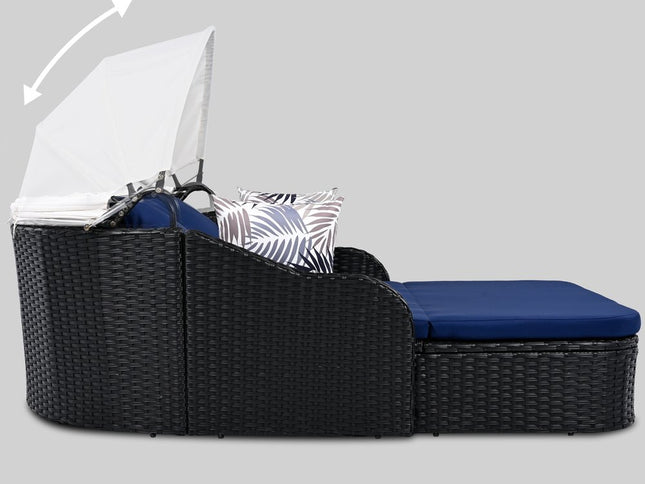 48" Blue Rattan and Cushions Patio Daybed with Toss Pillows