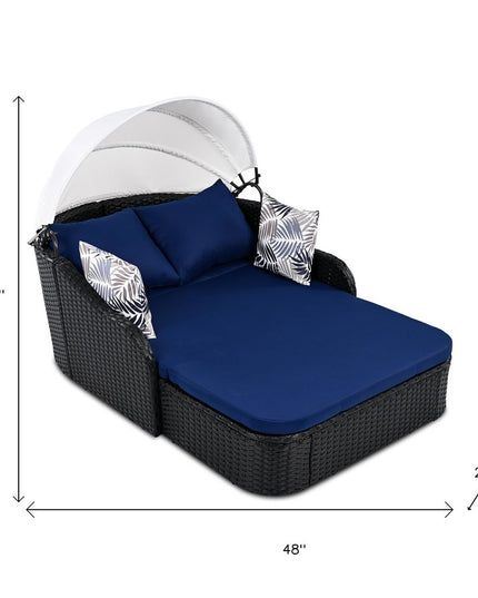 48" Blue Rattan and Cushions Patio Daybed with Toss Pillows