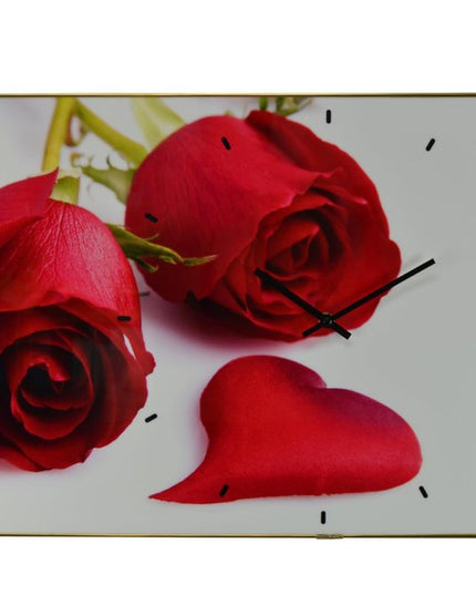 24" Red White And Gold Solid Wood and Acrylic Silent Roses Floral Wall Clock
