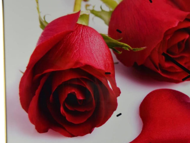 24" Red White And Gold Solid Wood and Acrylic Silent Roses Floral Wall Clock