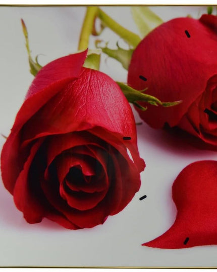 24" Red White And Gold Solid Wood and Acrylic Silent Roses Floral Wall Clock