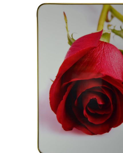 24" Red White And Gold Solid Wood and Acrylic Silent Roses Floral Wall Clock