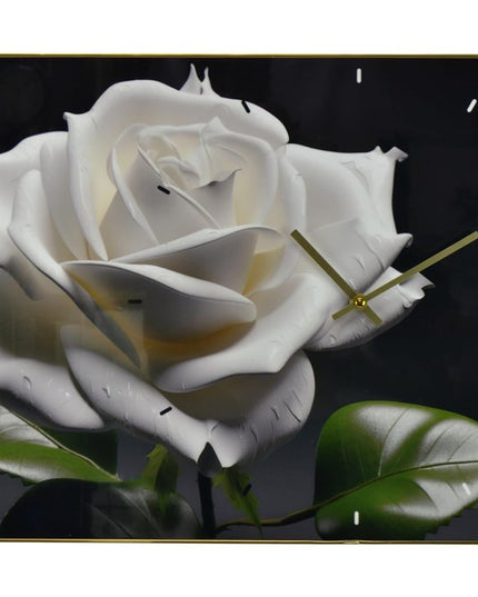 24" White Black And Green Solid Wood and Acrylic Silent Roses Floral Wall Clock