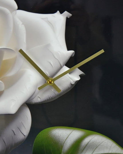 24" White Black And Green Solid Wood and Acrylic Silent Roses Floral Wall Clock