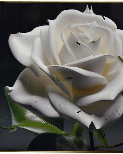 24" White Black And Green Solid Wood and Acrylic Silent Roses Floral Wall Clock