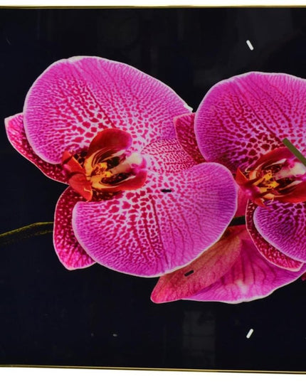 24" Pink Black And Gold Solid Wood and Acrylic Silent Orchids Floral Wall Clock