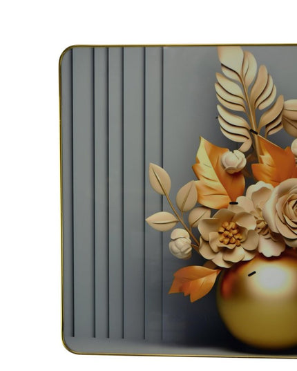 24" Beige Gold And Gray Solid Wood and Acrylic Silent Analog Floral Wall Clock