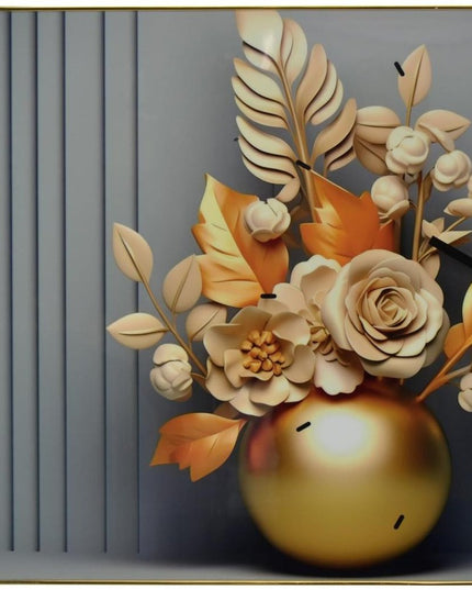 24" Beige Gold And Gray Solid Wood and Acrylic Silent Analog Floral Wall Clock