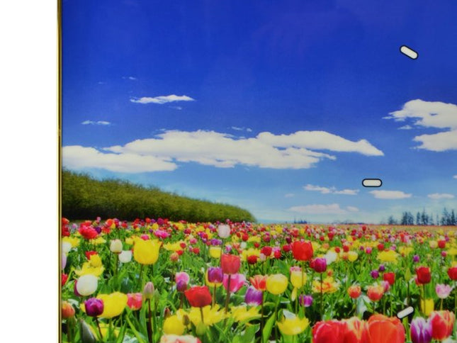 24" Blue Red And Gold Solid Wood and Acrylic Silent Tulips Floral Wall Clock