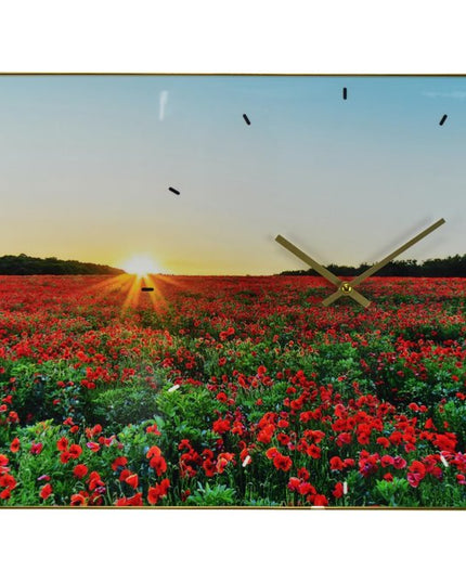 24" Red Blue And Gold Solid Wood and Acrylic Silent Poppies Floral Wall Clock