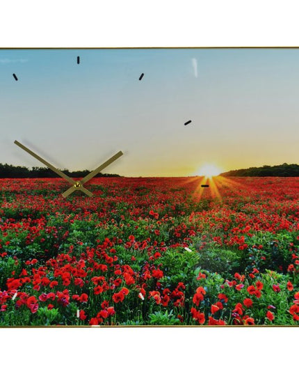 24" Red Blue And Gold Solid Wood and Acrylic Silent Poppies Floral Wall Clock