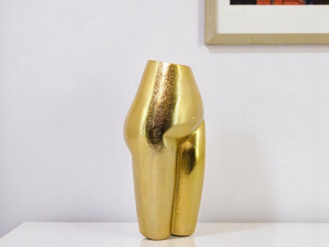 14" Gold Cast Aluminum Female Form Table Vase