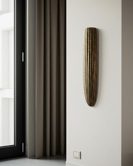 18" Antiqued Gold Ribbed Aluminum Wall Vase