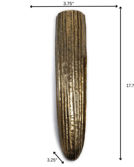18" Antiqued Gold Ribbed Aluminum Wall Vase