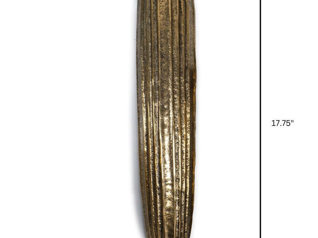 18" Antiqued Gold Ribbed Aluminum Wall Vase