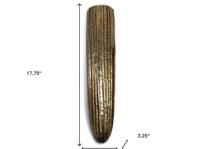 18" Antiqued Gold Ribbed Aluminum Wall Vase