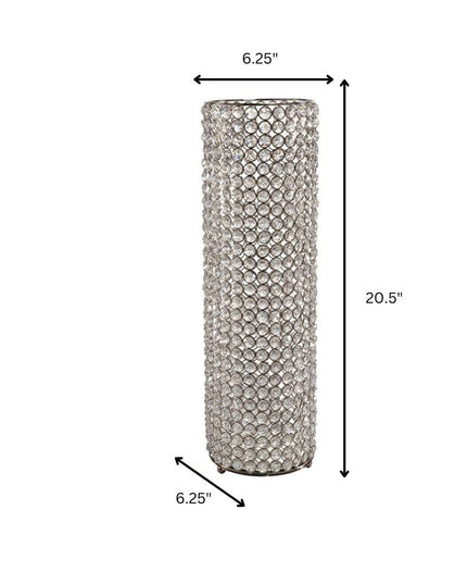 25" Clear And Silver Faux Crystal And Metal Table Vase