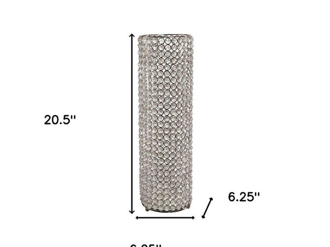 25" Clear And Silver Faux Crystal And Metal Table Vase