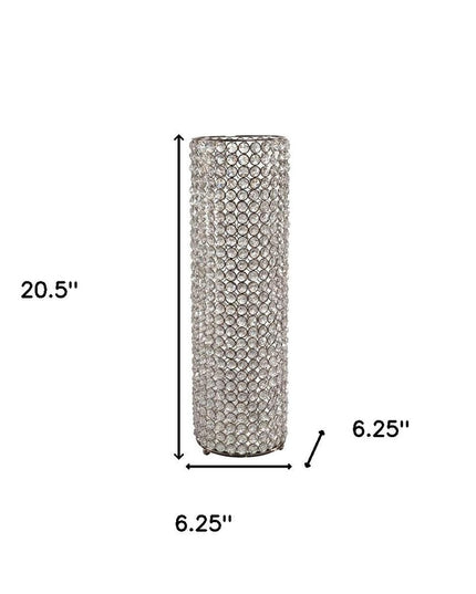 25" Clear And Silver Faux Crystal And Metal Table Vase