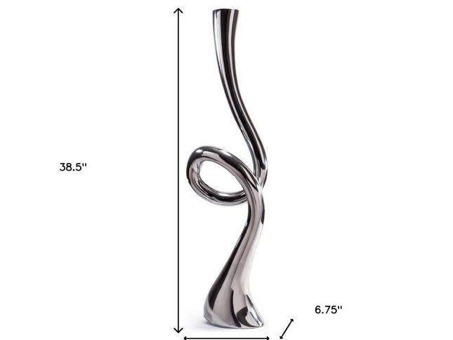 39" Silver Trumpet Aluminum Floor Vase