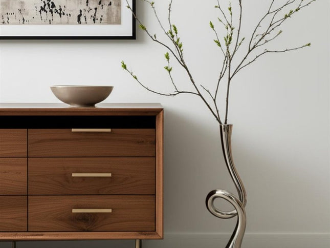 39" Silver Trumpet Aluminum Floor Vase