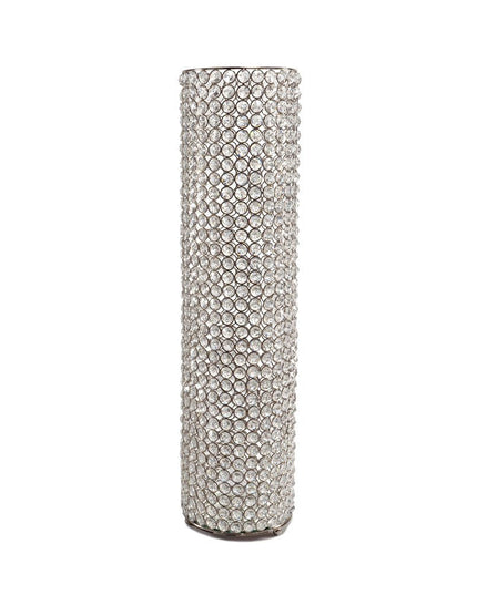 25" Clear And Silver Faux Crystal And Metal Table Vase
