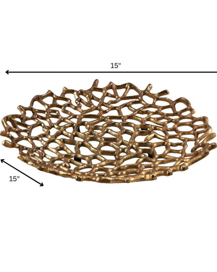 15" Gold Aluminum Coral Decorative Low Bowl