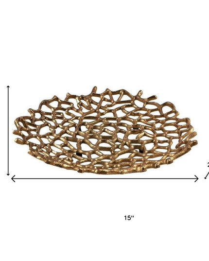 15" Gold Aluminum Coral Decorative Low Bowl