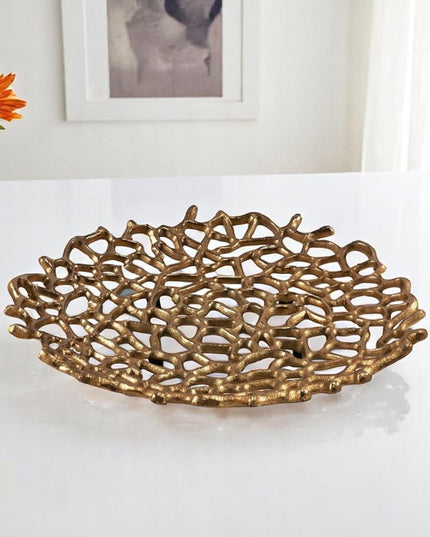 15" Gold Aluminum Coral Decorative Low Bowl