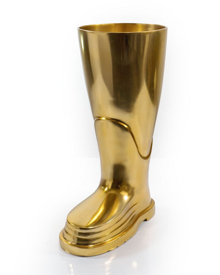16" Gold Aluminum Firefighter Boot Umbrella Stand