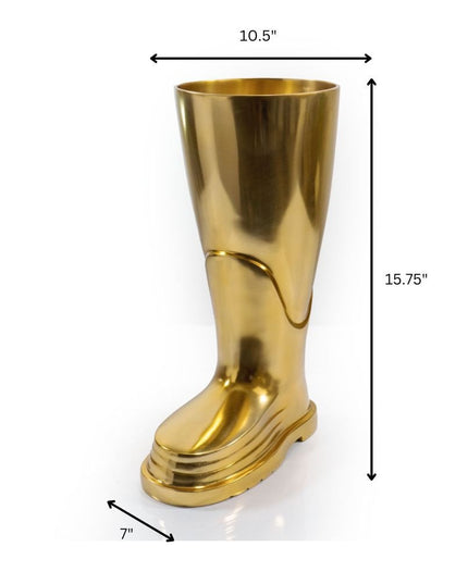 16" Gold Aluminum Firefighter Boot Umbrella Stand