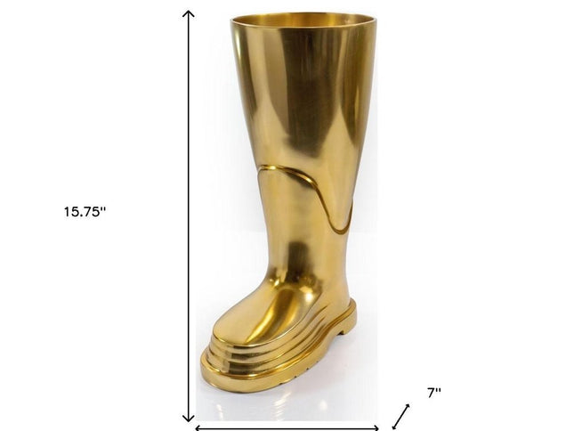16" Gold Aluminum Firefighter Boot Umbrella Stand