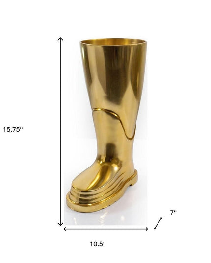 16" Gold Aluminum Firefighter Boot Umbrella Stand